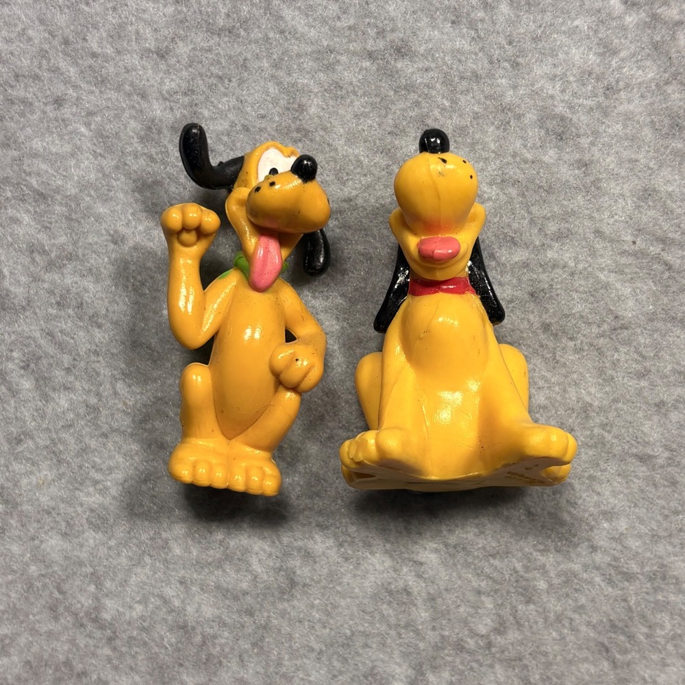 Disney Pluto PVC Toy Figurines Set of 2 Vintage Mickey Mouse Dog Collectibles